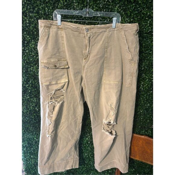 Pilcro & Letterpress Anthropologie+ Women's Size 20W Tan Straight Leg Distressed - Picture 1 of 5